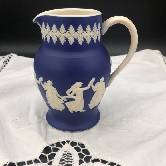Vintage Dudson Hanley England Cobalt Blue Jasper Ware Small Pitcher - Picture 2 of 6